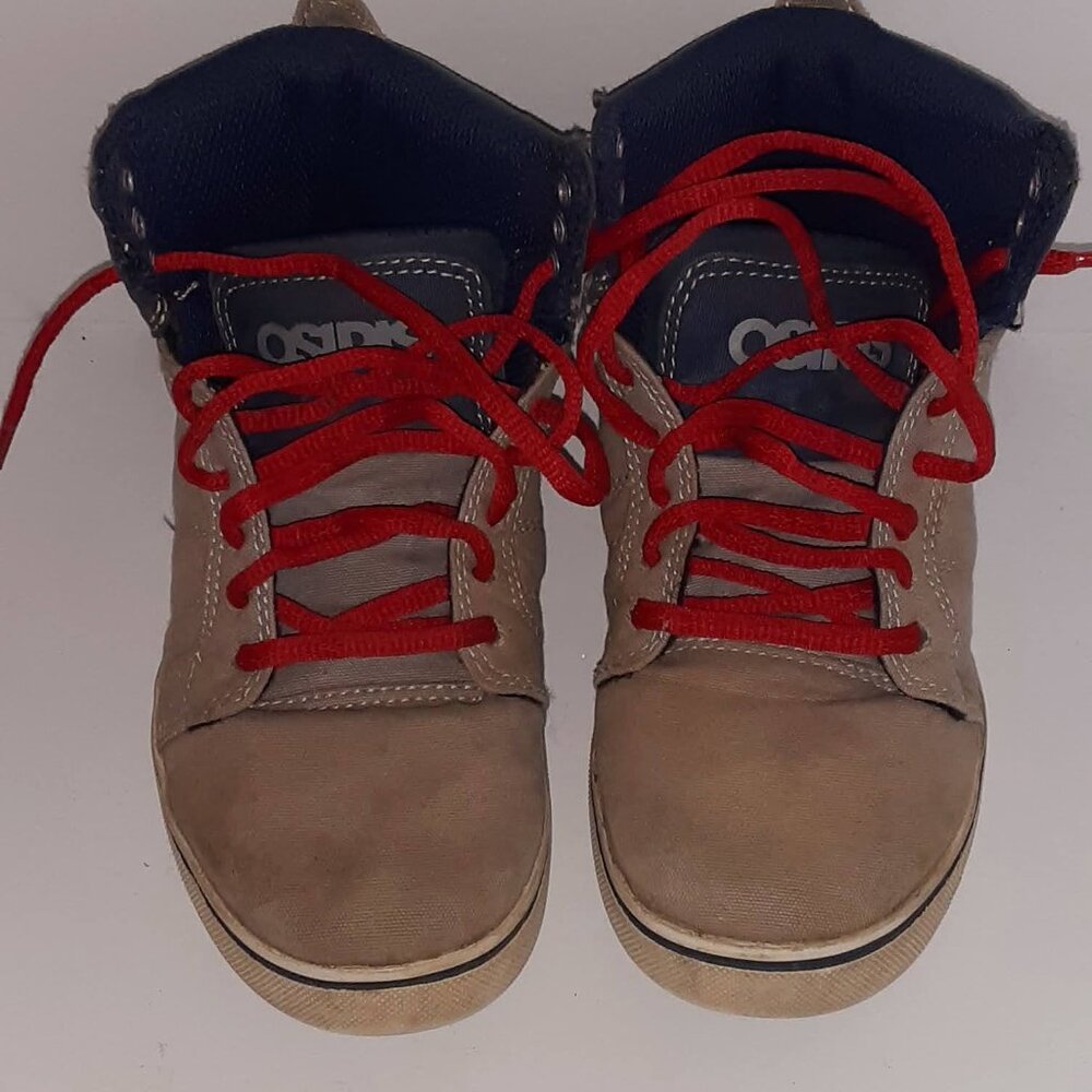 Kids shoes youth size 12 light brown camping ankle high top boots with red laces